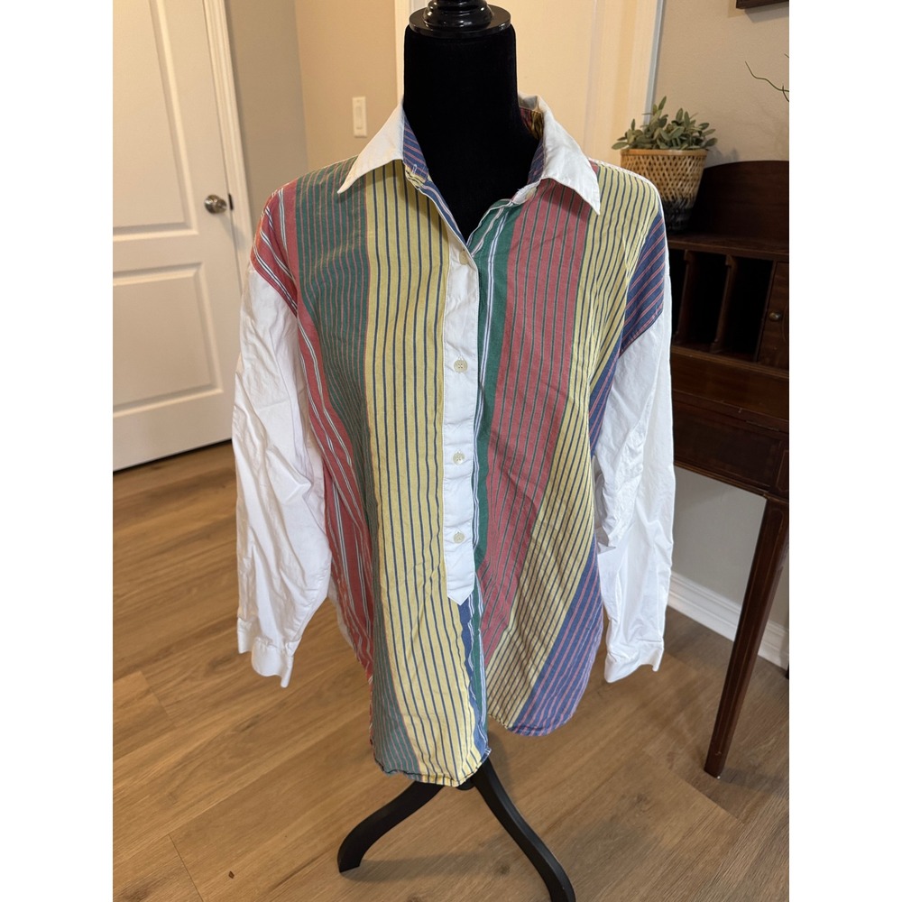 Susan Bristol Vintage Striped Button Down Shirt Womens L Multi-Color Cotton